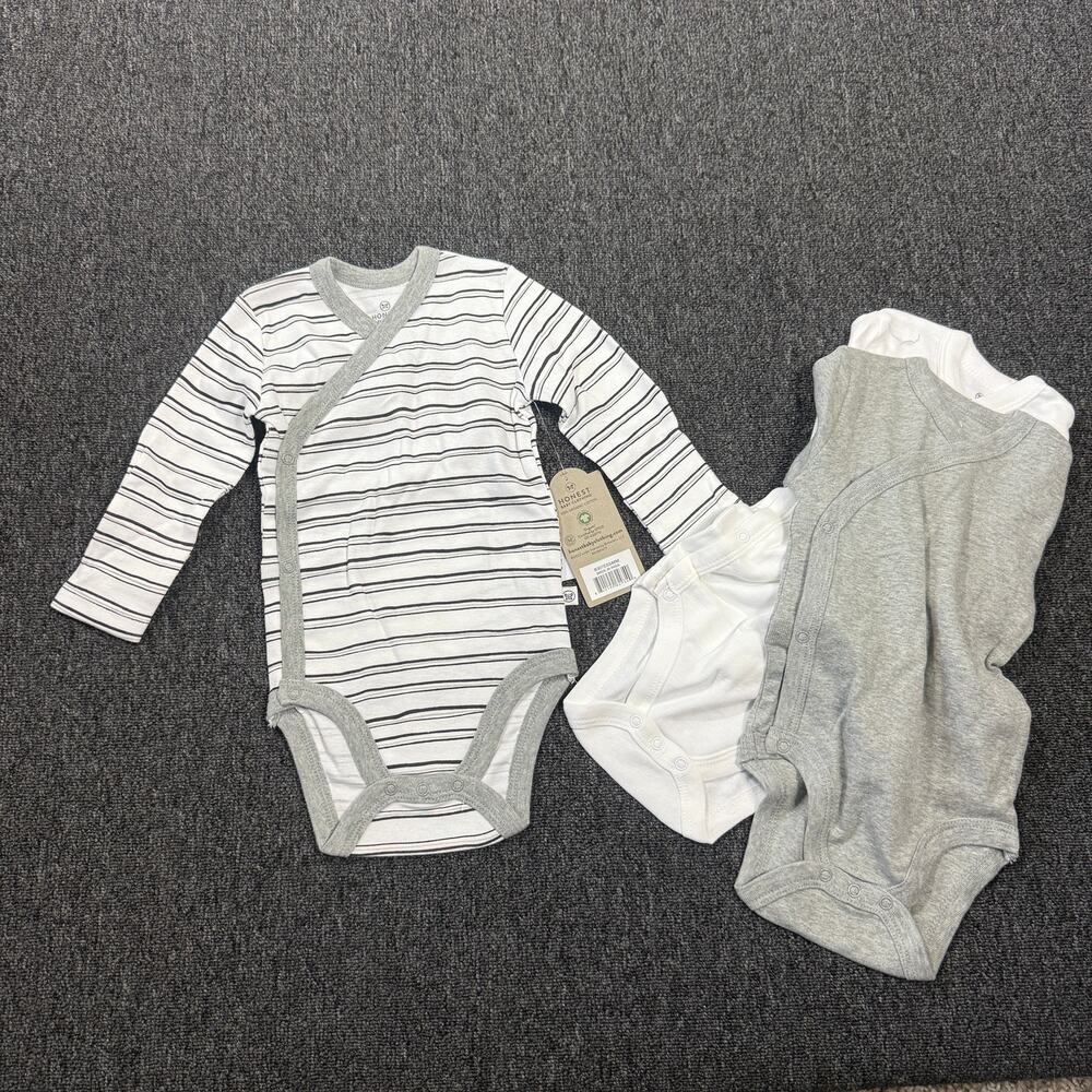 Honest Baby Toddler One Piece Snap Button Longsleeve Grey Set of 3 Nwt 3-6 Mos